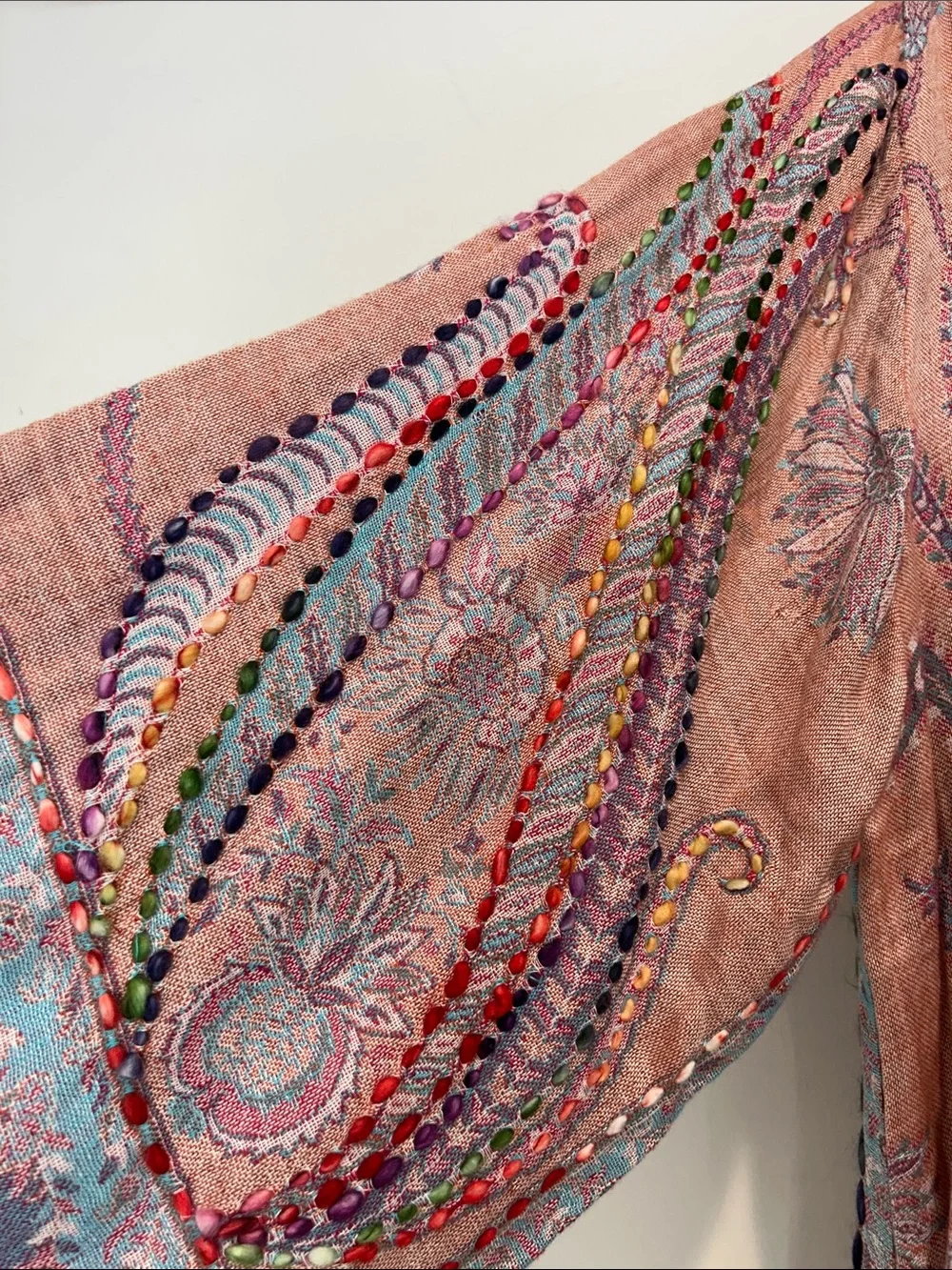RAJ Boho Lavender & Peach Floral Embroidered Kimono duster rayon one size - Picture 3 of 13